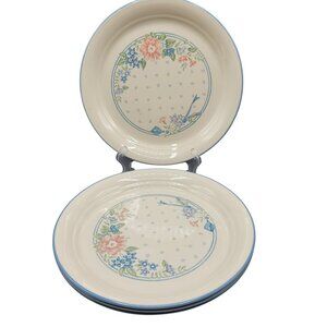Vintage USA Corelle Symphony Blue Rim Set Of 4 Dinner Plates 10" Floral Design